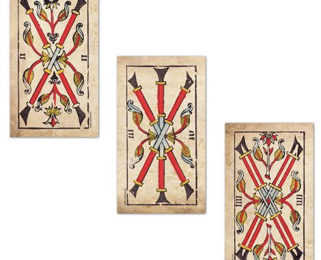 Original Tarotkarten von 1760 Stäbe 2, die Stäbe 3 und die Stäbe 4